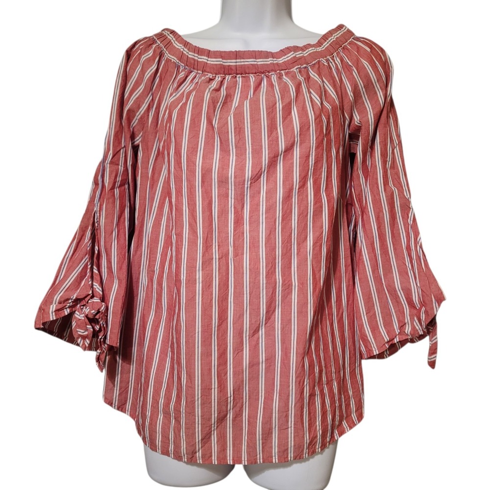 Beach Lunch Lounge Collection Red White Blue Striped Top Sz‎ Med Off Shoulder